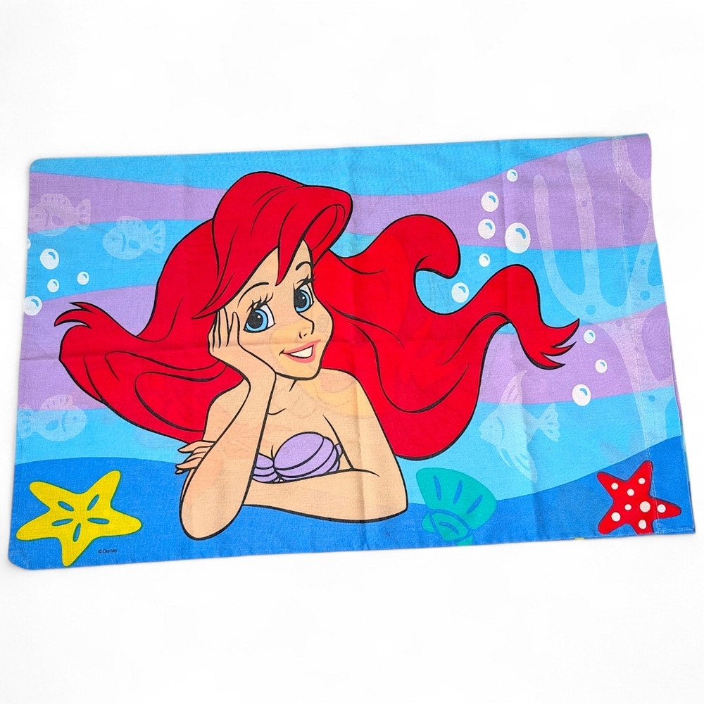 Vintage Disney Ariel The Little Mermaid Pillowcase Flounder Sebastian Standard